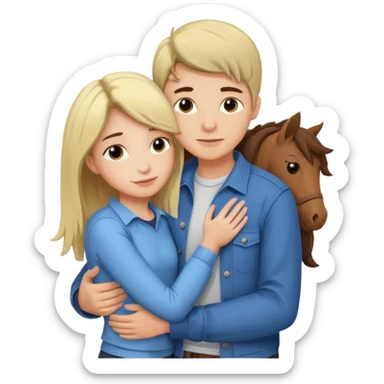 Couple hugging each other but the boy has mustang sticker