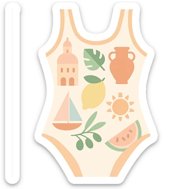 flat vector pastel italian summer inspired print swimsuit isolated sticker