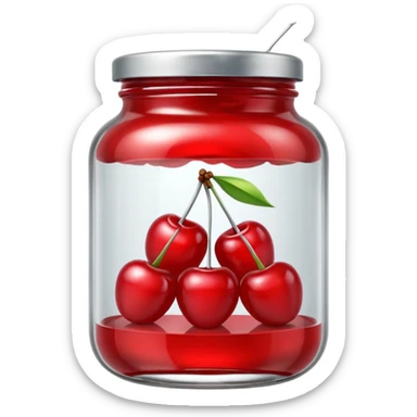 Realistic glass jar with silver metallic lid filled with maraschino cherries inside of it. sticker