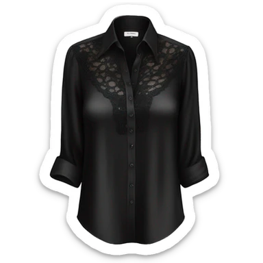 Realistic isolated black silk button up blouse with black lace. sticker