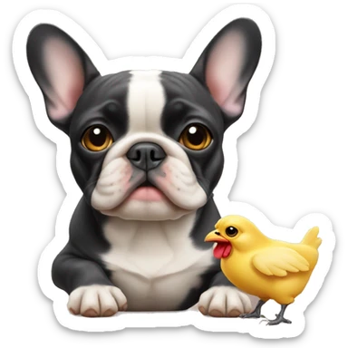 french bulldog with a little chicken sticker