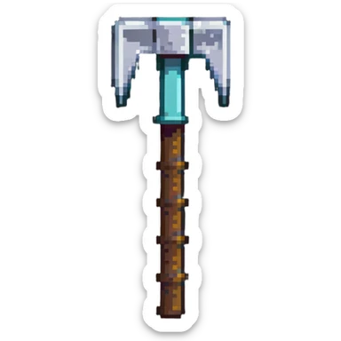blocky pixelated Minecraft pickaxe emoji, less realistic sticker