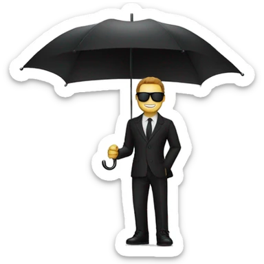 Mysterious guy with black sun glasses  and black suite with n black umbrella  sticker