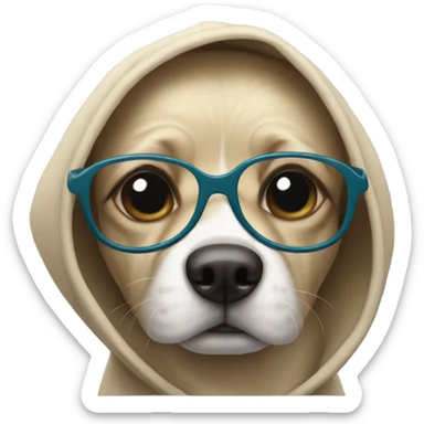 Dog wearing hoodie with glasses sticker