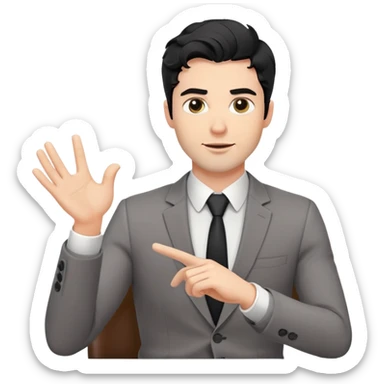 Professional 35-year-old man with black wavy hair, stubble, strong jawline, white skin tone, wearing smart casual business attire, sitting across from a young professional, providing one-on-one mentorship, gesturing with supportive and guiding expression sticker