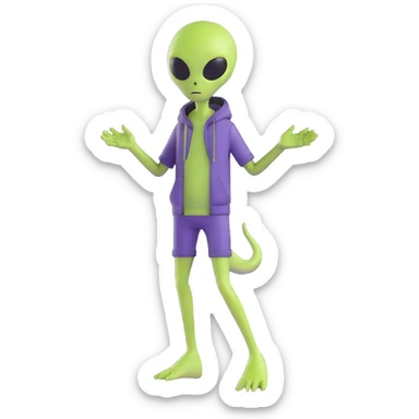 full-body alien wearing casual clothes sticker