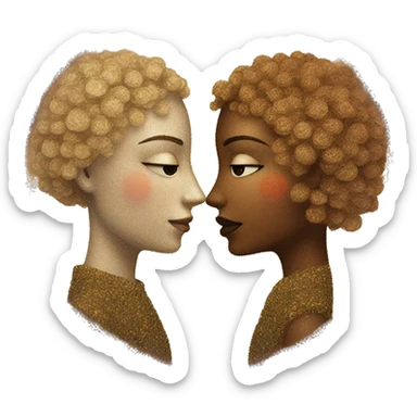 two lovers faces next to each other in a circle with colors like klimt paintings sticker