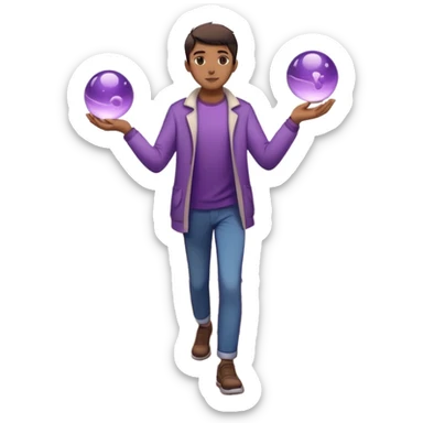 A figure walks back broken bridge, holding soft 2 violet orbs in hand—symbolizing compassion and forgiveness. A gentle heart aura trails behind them, showing healing in motion. sticker
