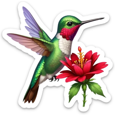 hummingbird drinking nectar from flower sticker