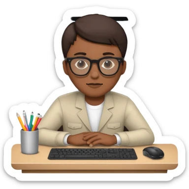 A video editor sitting in front of his computer. sticker