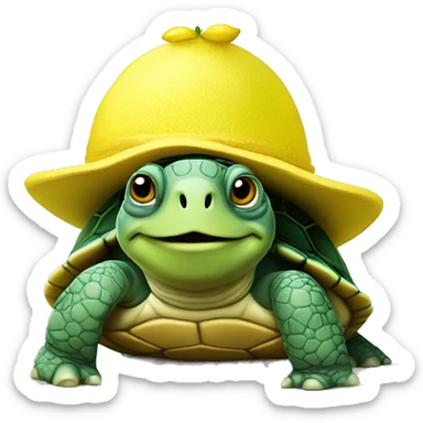 Turtle wearing a lemon hat sticker