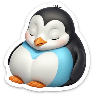 Meme-Worthy cute Sleeping Baby Penguin Portrait Emoji, Head resting peacefully with a contented smile, showcasing luxuriously soft down and a serene, slumbering gaze, Simplified yet hilariously adorable features, highly detailed, glowing with a soft, drowsy polar light, high shine, relaxed and utterly lovable, stylized with an air of playful laziness, bright and heartwarming, soft glowing outline, capturing the essence of a sleeping baby penguin that feels destined to become the next viral icon of adorable rest! sticker
