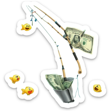 Fishing pole catching cash sticker