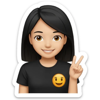 a pretty bratz girl with straight black hair,  wearing a black tshirt sticker