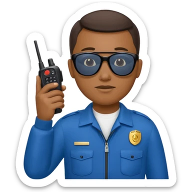 school security, blue cloth, sun glasses, holding walkie-talkie sticker