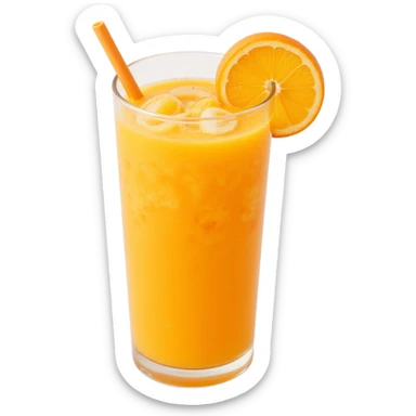 glass of orange juice with condensation, realistic and vibrant, skeuomorphism icon style sticker