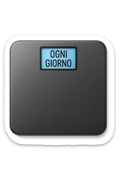 BILANCIA PESAPERSONE CON LA SCRITTA "OGNI GIORNO" SUL DISPLAY, iperrealistico 4k sticker