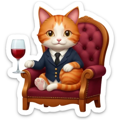Redhead cat sitting on chair with the glass of wine  sticker