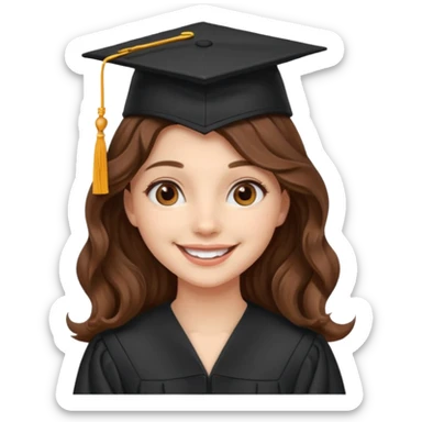 Graduated Students, Cheerful girl, long brown wavy hair, wearing graduation cap sticker