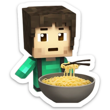 Personnage Minecraft qui mange des ramen sticker