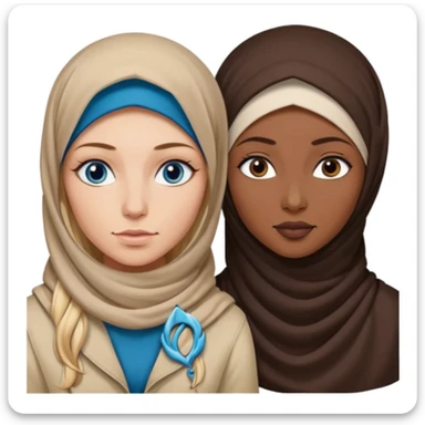 white girl with long blonde hair, blue eyes, tattoos, a septum nose piercing, and a dark skinned woman in a hijab with brown eyes sticker