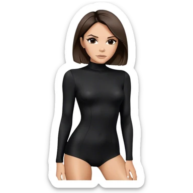 Victoria Beckham with light skin, short dark brown bob, black bodysuit wearing black heels sticker