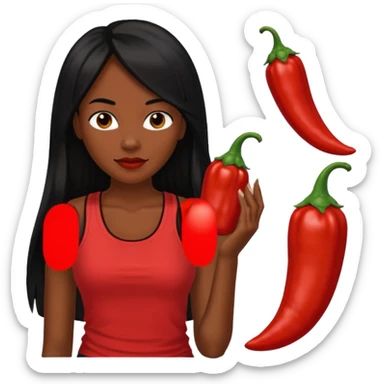 Rozonda Chilli Thomas medium dark skin long black straight hair, red tank top sticker