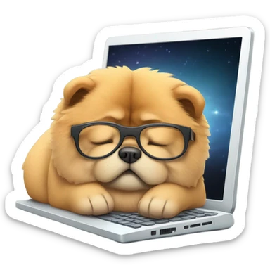 chow chow with glasses sleeping on computer sticker