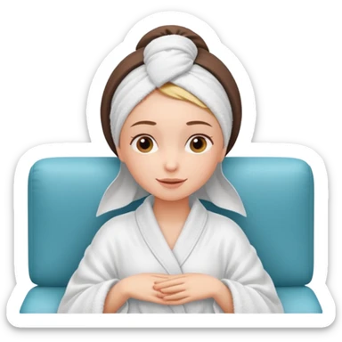 spa A contented and relaxed girl with a towel on her head in a white robe lies on a couch. The icon displays the couch and the girl in full three-quarter view. sticker