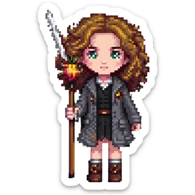 Hermione Granger with bushy hair and wand sticker