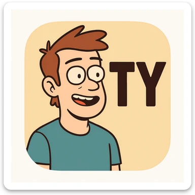 iOS app icon with the letters TY, modern, minimal, rounded corners, flat color background, no gradients, suitable for iPhone home screen sticker