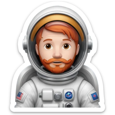 astronaut, white suit and helmet ,with red beard sticker