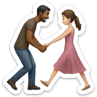 Man pushing girl sticker