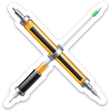 Syringe with black tape over it.
 sticker