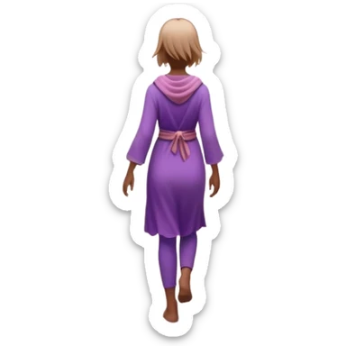 A small figure walks back across a foggy bridge, holding soft pink and purple orbs in each hand—symbolizing compassion and forgiveness. A gentle heart aura trails behind them, showing healing in motion. sticker