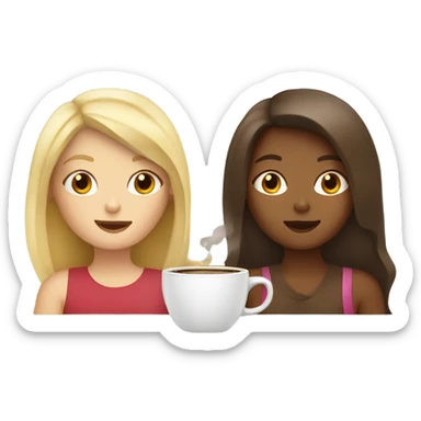 Blond girl and brown girl drinking coffee  sticker
