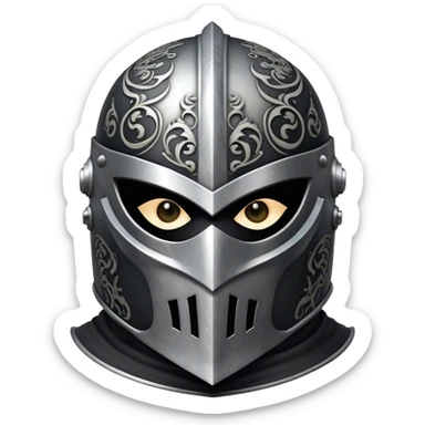 A masked man knight with intricate black engravings on his steel helmet, eyes glowing with fury sticker