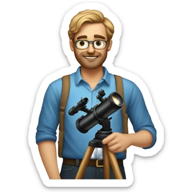 astronomer with a telescope and his shirt titled as "ASTRONOMERS CLUB" sticker