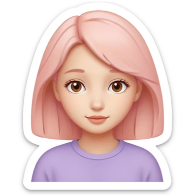 Create a cohesive set of 8 emoji-style icons that represent a kind-hearted, very lovable girl (head-and-shoulders). Requirements: soft, rounded shapes and friendly proportions; warm pastel color palette (peach skin undertone options, blush pink, warm lavender accents);  sticker