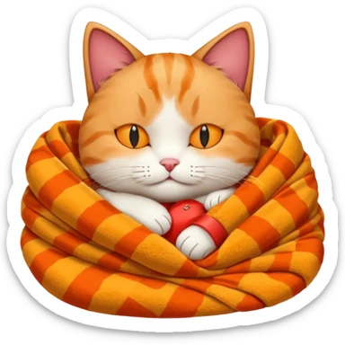 A sleepy cat patient wrapped in a warm blanket, holding a tiny hot pack.
 sticker