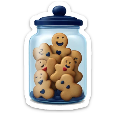 Single Realistic glass cookie jar with navy blue lid and filled with heart shaped gingerbread cookies inside of it. sticker