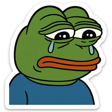 Pepe the Frog crying, meme style sticker