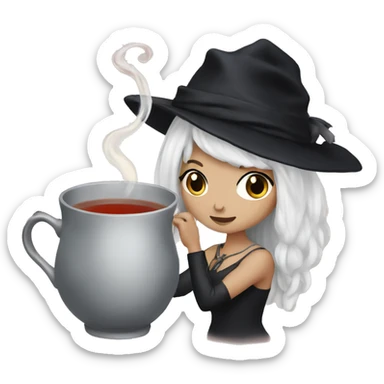 white witch black hair tea sticker