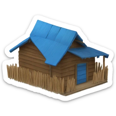 Ranch made of blue painted wood and a roof made of dried palm leaves sticker