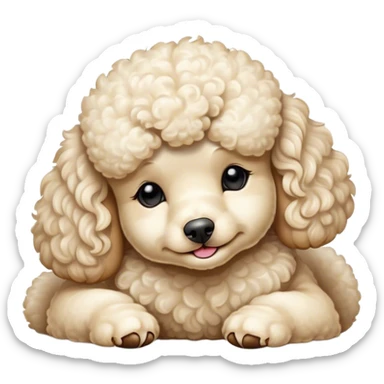 Meme-Worthy Cute Sleeping Cream Poodle Portrait Emoji, Head resting peacefully with a contented smile, showcasing a delightfully elegant build and a luxuriously soft, curly cream Fur, eyes shut in a serene nap, Simplified yet hilariously adorable features, highly detailed, glowing with a soft, drowsy light, high shine, relaxed and utterly lovable, stylized with an air of playful laziness, bright and heartwarming, soft glowing outline, capturing the essence of a comically sleepy companion, so meme-worthy it feels like it could instantly become the next viral sensation of adorable slumber! sticker