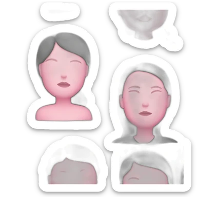 A fat women with a dark grey  square cut and wear in pink sticker