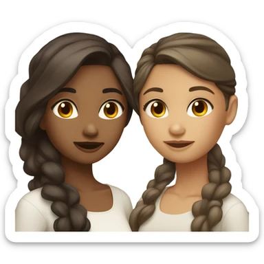 2 girls kissing, one girl is olive skin tone dark brown hair second girl has light brown hair white Person skin tone sticker