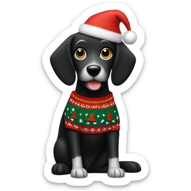 Black dog wearing a Christmas sweater sticker