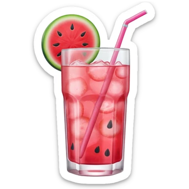 pink soft drink with a watermelon chunk on the rim of glass no straw sticker