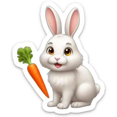 Cute furry rabbit with carrot sticker
